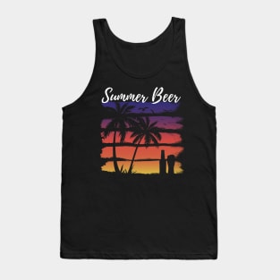 Retro Sunset With Beer and Palm trees Tank Top